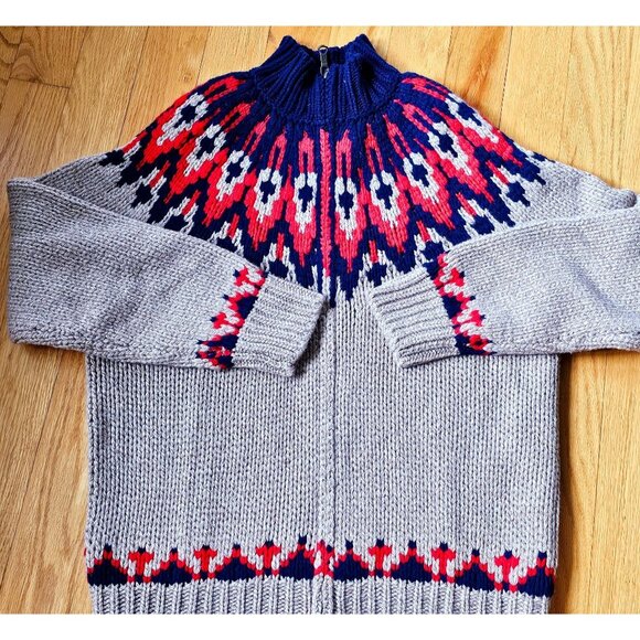 BROOOK BROTHERS Hand Knit Merino Wool Thick Fair Isle Full Zip Sweater XL $348 - Picture 3 of 10